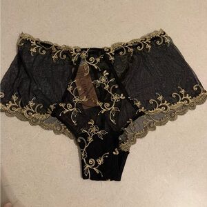 BNWT Womens Lise Charmel Black & Gold High-Waisted Lace Panties, Size XL
